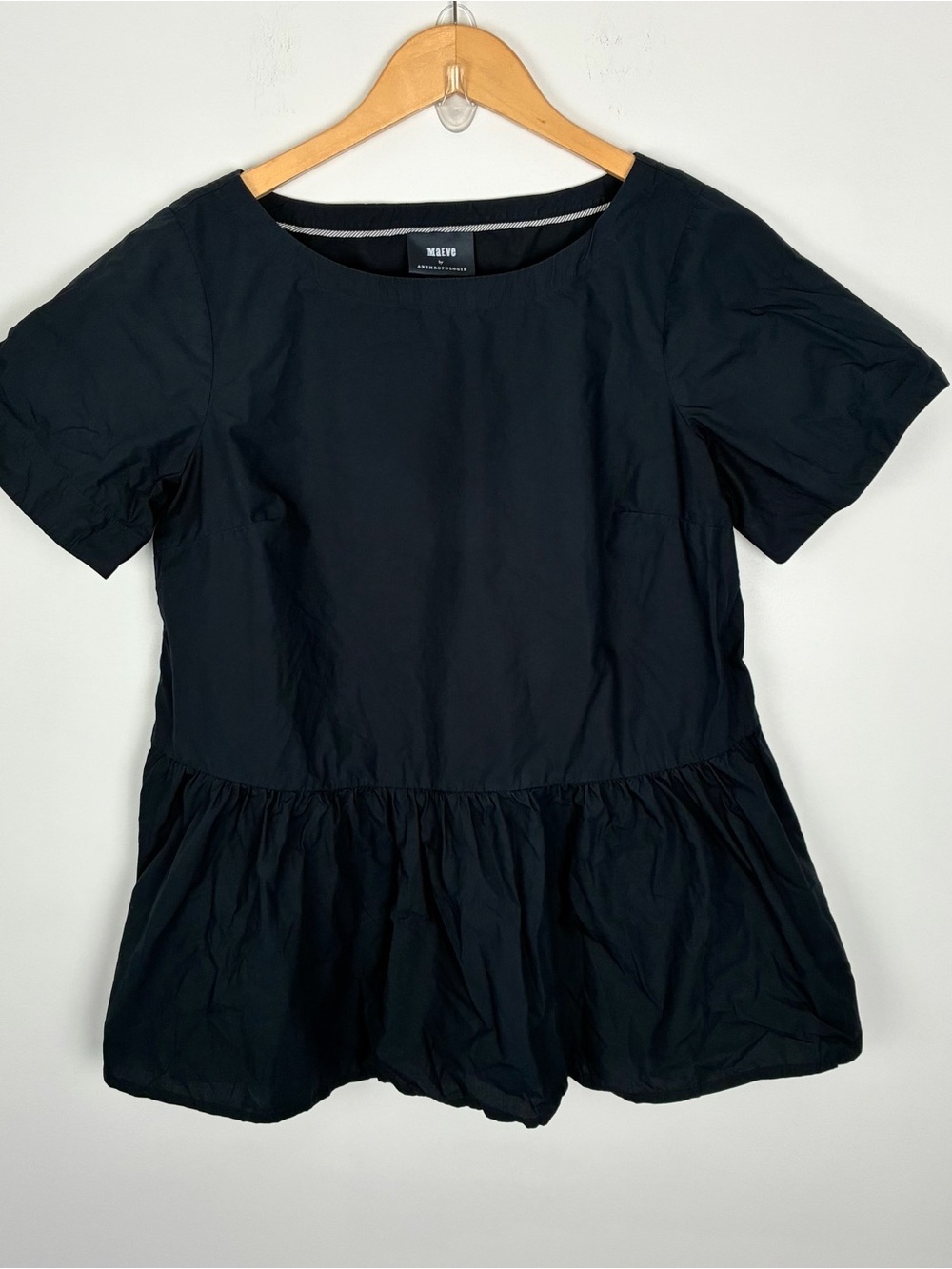 Maeve by Anthropologie Black Short-Sleeve Peplum Top Minimalist Feminine M